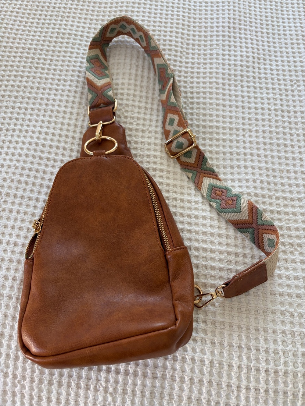 Moda Luxe Brown Crossbody Sling Bag with Patterned Strap